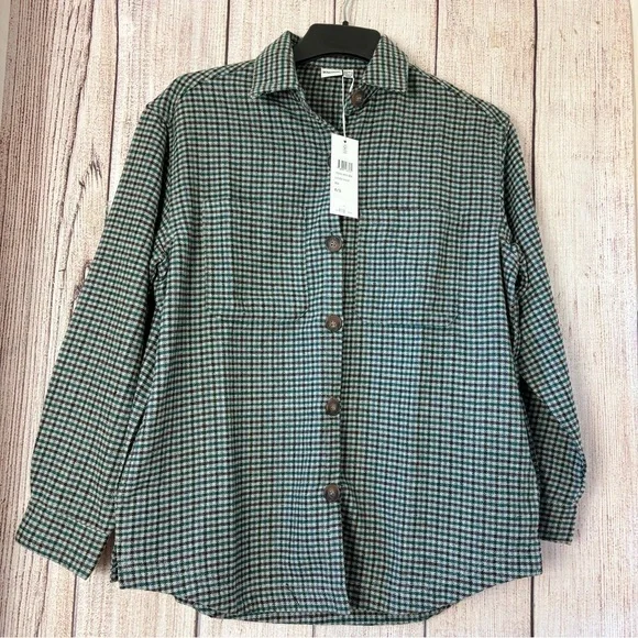 Rhythm womens Plaid Check Overshirt Evergreen wool blend Shacket size Small - Picture 2 of 11